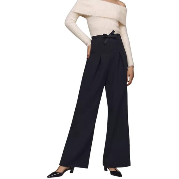 Anthropologie Pants - Anthropologie Corset Bow Pleated Wide-Leg Trousers, Black, High Rise, Size 6